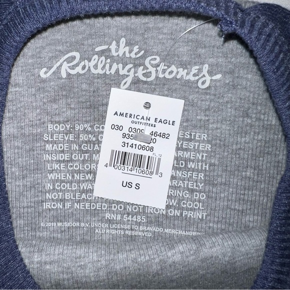NWT Rolling Stones Cropped Raglan Sleeve Graphic Band Tee AE AEO - Picture 3 of 4